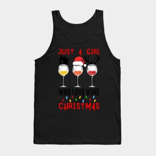 Just A Girl Who Love Wine Christmas - Santa Reindeer Shirt Tank Top